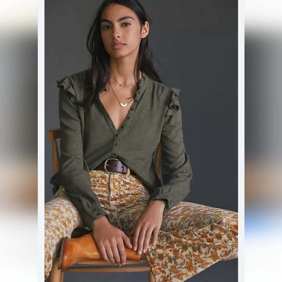 Anthropologie Pilcro Ruffled Henley - Picture 2 of 4